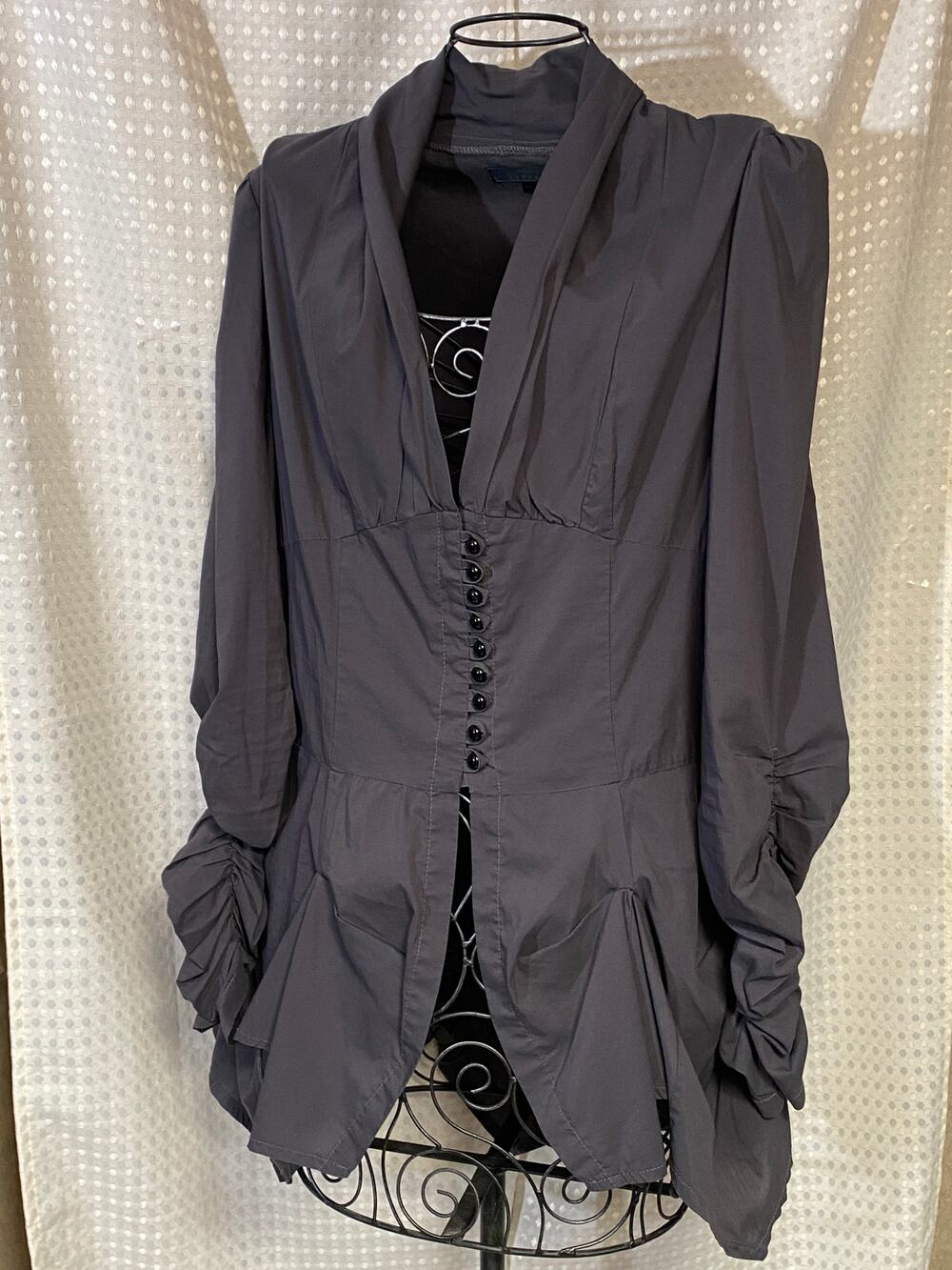 Ashley Women's Charcoal Grey Ruched Long Sleeve Shirt Size L